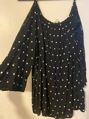 Black Polka Dot Cold-Shoulder Blouse